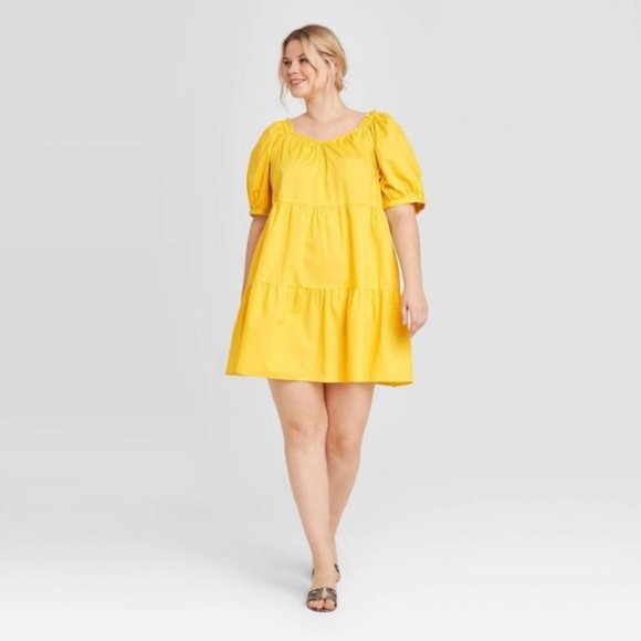 NEW Who What Wear Lemon Yellow Poplin Dress - Picture 3 of 5